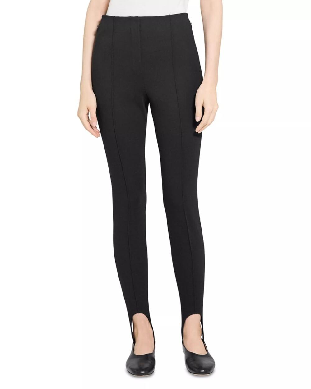 Theory Women Black Viscose Stretch Casual Stirrup Pintuck Slim Pants Size US 0